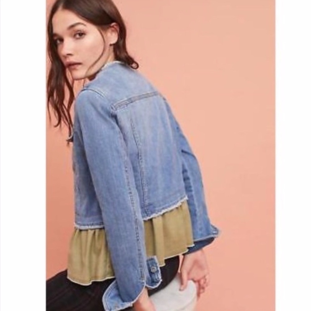 ANTHROPOLOGIE PILCRO AND THE LETTER PRESS PEPLUM EYELET DENIM JACKET SIZE S